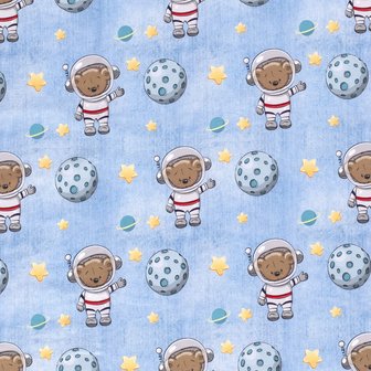 French Terry Space Bear Baby Blue jeanslook