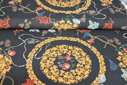 Viscose Cirkle Flowers Black