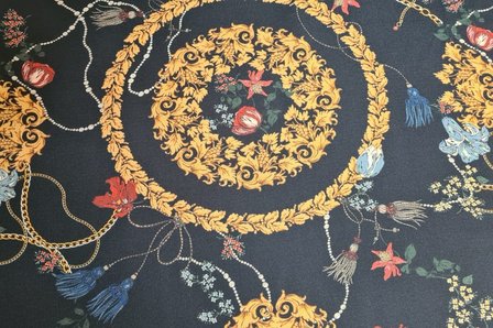 Viscose Cirkle Flowers Black