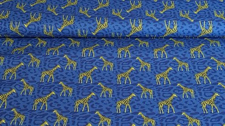 Cotton Printed giraffe Indigo