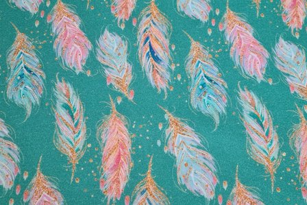 GOTS Summer Sweat Digital Feathers Turquoise