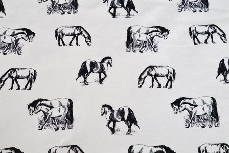 Cotton Jersey Digital Horses Off White 