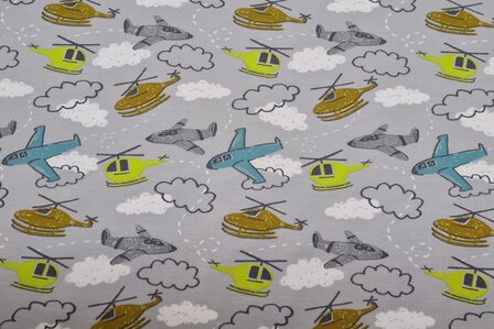 Cotton Jersey Planes Grey