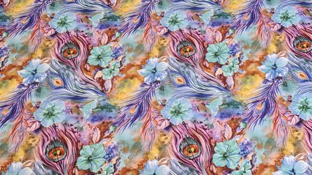 Cotton Jersey Digital Floral Peacock Lilac