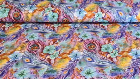 Cotton Jersey Digital Floral Peacock Lilac