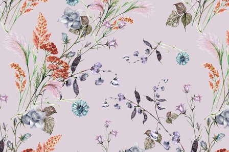 Cotton Jersey Digital Sweet Wild Flowers Lilac