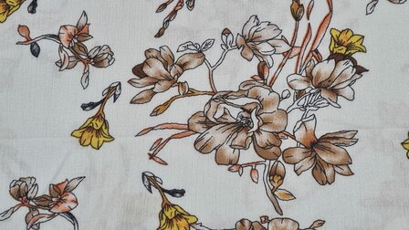 Viscose Crincle Flowers Off White
