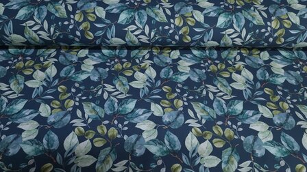 Cotton Jersey Digital Leaves &amp; Twigs Navy