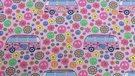 Cotton Jersey Neon Hippie Bus Pink
