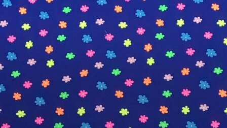 Cotton Jersey Neon Flowers Blue