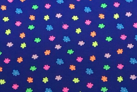 Cotton Jersey Neon Flowers Blue