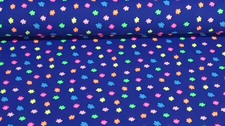 Cotton Jersey Neon Flowers Blue