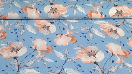 Viscose Digital Flower Light Blue