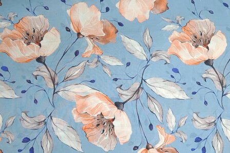 Viscose Digital Flower Light Blue