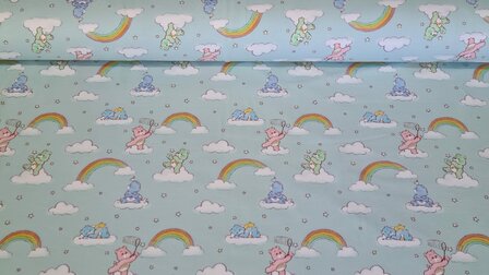 Cotton Jersey Care Bears &amp; Clouds Mint