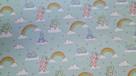 Cotton Jersey Care Bears &amp; Clouds Mint