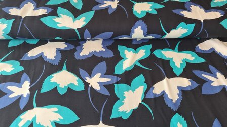 Viscose Twill Leaves Turquoise