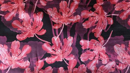 Viscose Satin Shadow Flowers Red