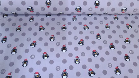 Cotton Jersey Christmas Pinguin Grey