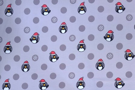 Cotton Jersey Christmas Pinguin Grey