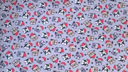 Cotton Jersey Christmas Dog Grey