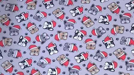 Cotton Jersey Christmas Dog Grey