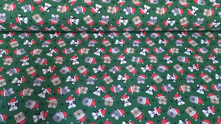 Cotton Jersey Christmas Dog Green