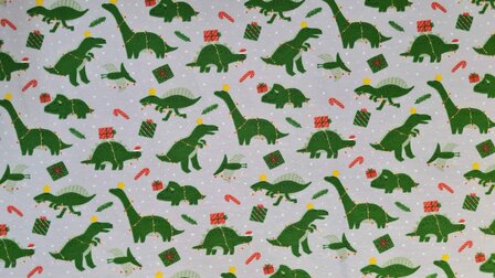 Cotton Jersey Christmas Dino Grey 2