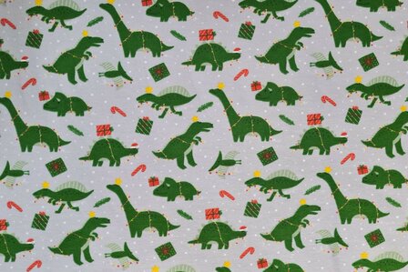 Cotton Jersey Christmas Dino Grey 2