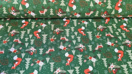 Cotton Jersey Christmas Fox Green