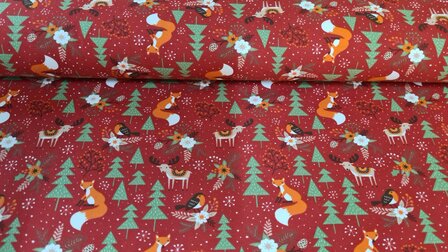 Cotton Jersey Christmas Fox Red