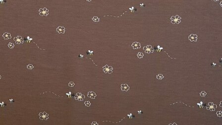 Cotton Jersey Flowers &amp; Bees Brown