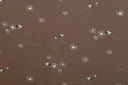 Cotton Jersey Flowers &amp; Bees Brown