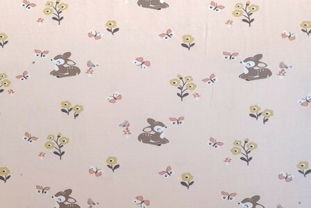 Cotton Jersey Flowers &amp; Deers Rose