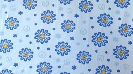Cotton Jersey Smiley Flowers Blue