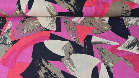 Viscose Stretch Woven Abstract Pink