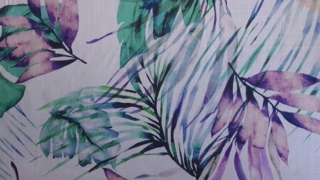 Linnen Viscose Tropical Leaves Lilac