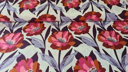 Linnen Viscose Flowers Cyclam/Lilac