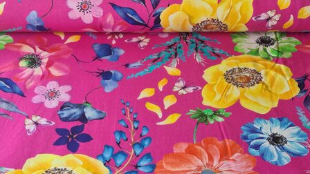 Cotton Jersey Sunny Flowers Pink