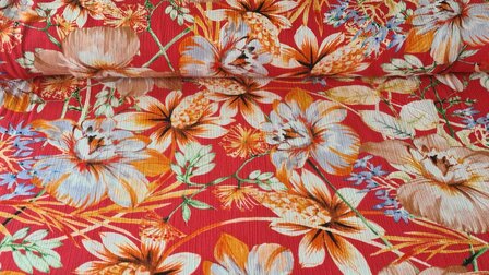 Viscose Crincle Flowers Red
