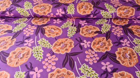 Fine Poplin Cotton Flowers Purple (Nerida Hansen)