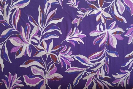 Heavy Viscose Jersey Vintage Leaves Purple