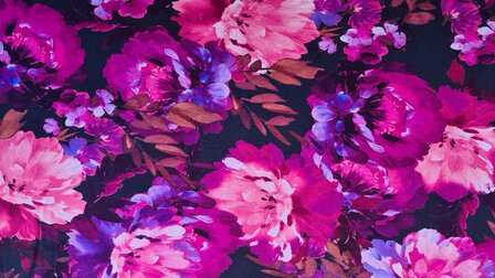 Heavy Viscose Jersey Flowers Fuchsia