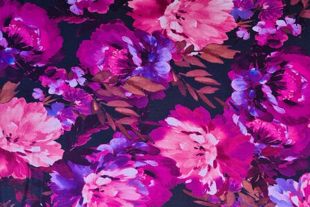 Heavy Viscose Jersey Flowers Fuchsia