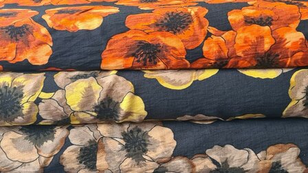 Viscose Crepe Flowers Black/Pumpkin