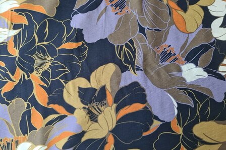 Viscose Crepe Painted Flowers Navy