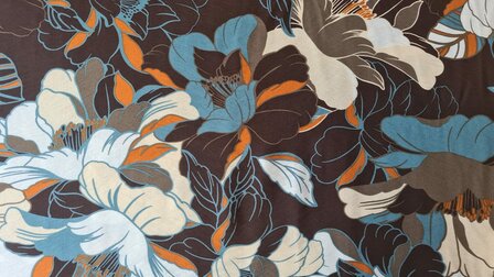 Viscose Crepe Painted Flowers Brown