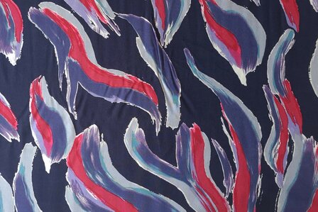 Viscose Poplin Abstract Paint Navy