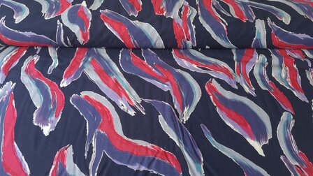 Viscose Poplin Abstract Paint Navy