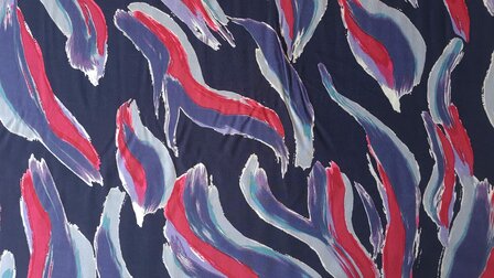 Viscose Poplin Abstract Paint Navy